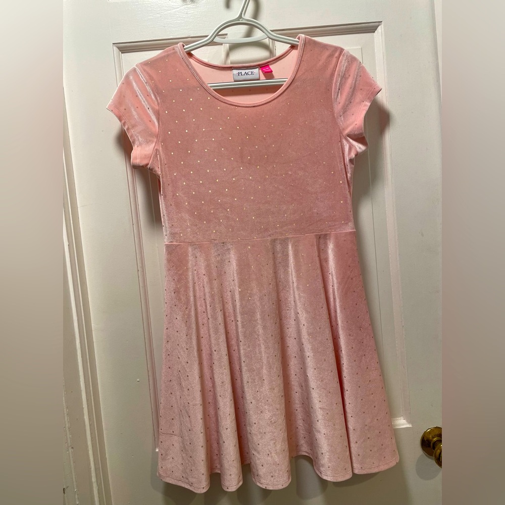 Place XL 14 Pink and Gold Velvet Polkadot Dress